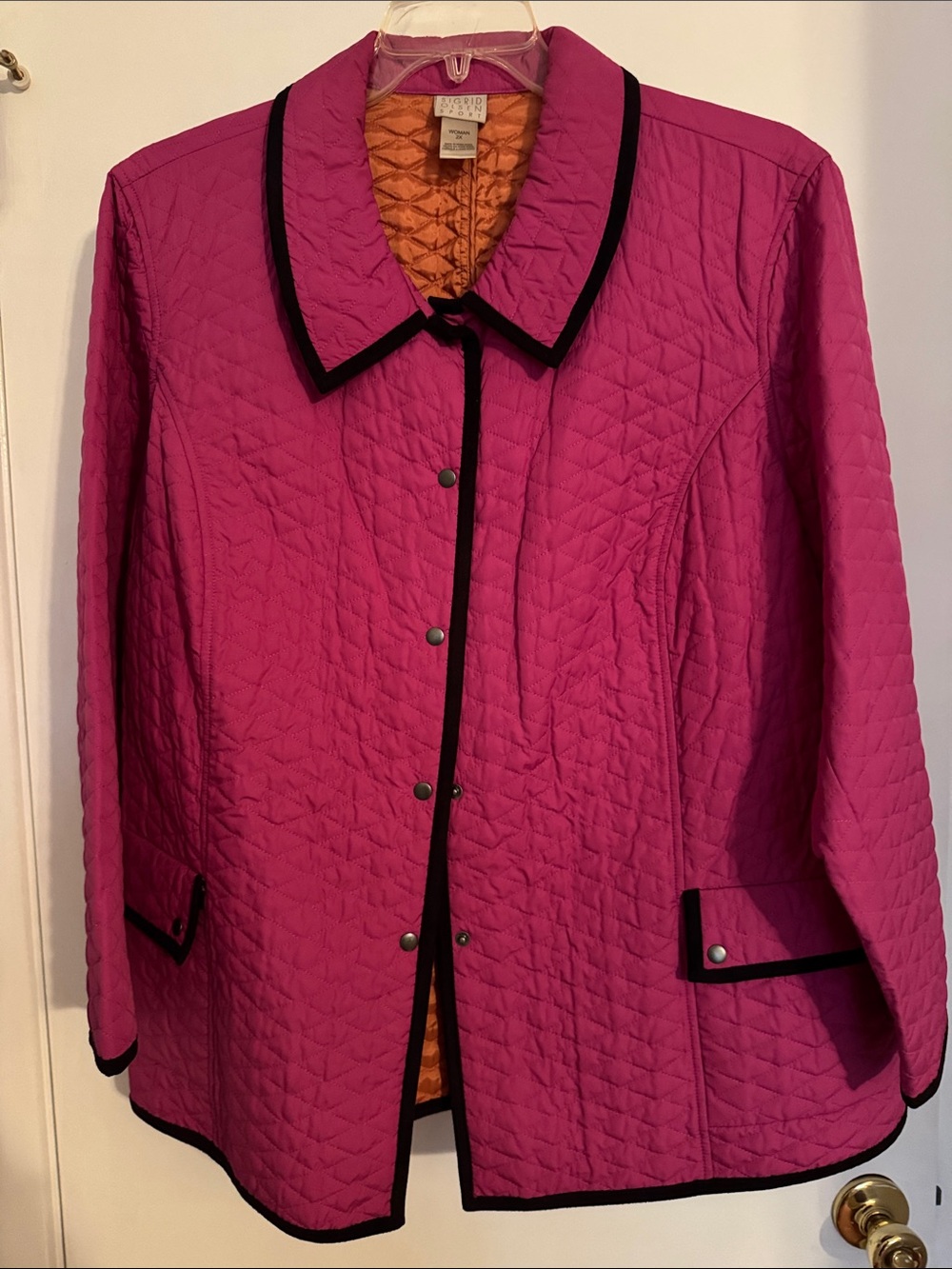 Sigrid Olsen Quilted Fuchsia Jacket with Contrast Black Suede Trim NWOT Sz 2X